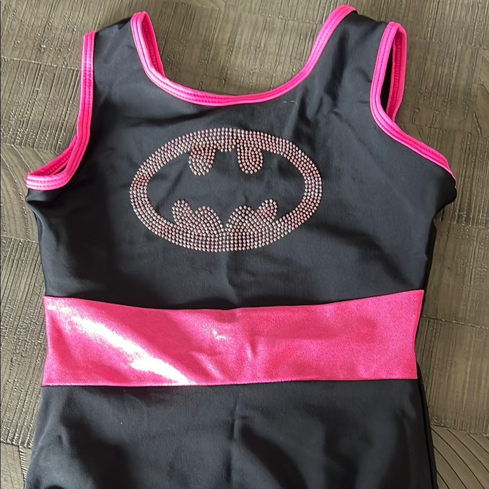 Black and Pink Superhero Gymnastics Leotard - Picture 2 of 3